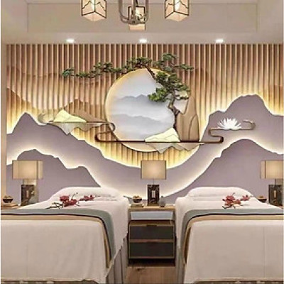 (HCM) Tranh dán tường 3d họa tiết lam sóng có sẵn keo dễ dán phù hợp tảng trí tiệm spa,phòng khách, phòng làm việc