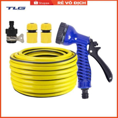 Bộ dây tăng áp 3 lần vòi xịt nước rửa xe, tưới cây loại 7-10m (cút nhựa nối nhựa đen) 206843