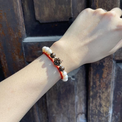 Lắc Tay Ngoc_Trai Mix Hoa Sen Trầm Hương Sánh Chìm - Lắc Bạc Ta Cao Cấp - Phù Hợp Tất Cả Các Mệnh