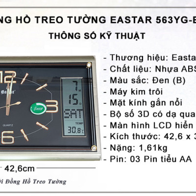 Đồng Hồ Cao Cấp EASTAR Có DẠ QUANG & LỊCH và NHIỆT KẾ ĐIỆN TỬ - Máy KIM TRÔI - Tặng Pin Maxell - Decor Trang Trí Nhà - BH 1 Năm