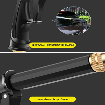 Bộ dây và vòi xịt rửa xe tưới cây tăng áp thông minh 810-2621 (dây xanh dẹt-cút nối đồng)