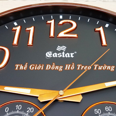 Đồng Hồ Treo Tường DECOR Trang Trí Nhà Hình Tròn Viền Mỏng 38cm EASTAR - Bộ Kim Số DẠ QUANG và NHIỆT ẨM KẾ TỰ ĐỘNG - Tặng Pin Maxell