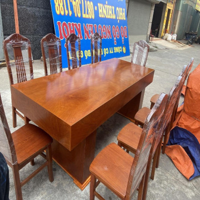 Bộ Bàn Ghế Ăn 10 Ghế Xẻ Quạt Gỗ Hương Đá