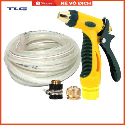 Bộ dây vòi xịt nước rửa xe, tưới cây tăng áp 3 lần,loại 3-5M (nối đồng nhựa đen) 206317