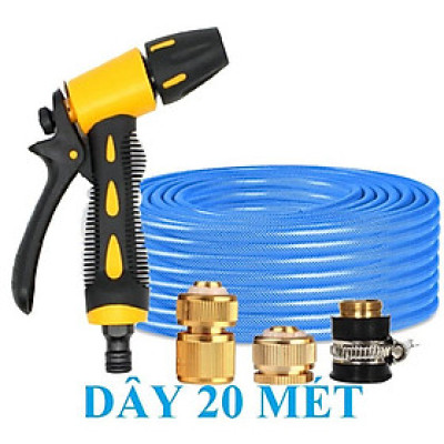 Bộ dây vòi xịt nước rửa xe, tưới cây . tăng áp 3 lần, loại 20m 206236 đầu đồng, cút đồng