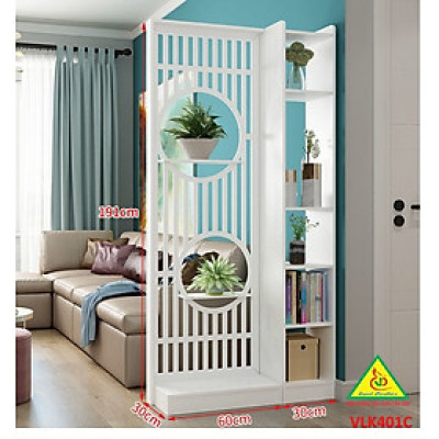Vách ngăn liền kệ, vách ngăn phòng khách nhà bếp gỗ MDF VLK401