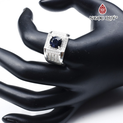 Nhẫn bạc nam mặt đá saphire 20mm mệnh thủy, mộc - Ngọc Quý Gemstones