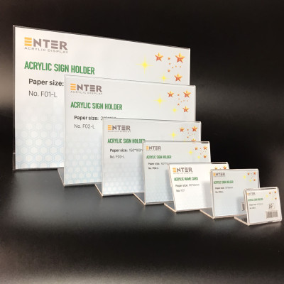 Kệ mica 1 mặt Enter F06-L 50x35mm A9 ngang, Kệ menu chữ L, Khung thông tin sản phẩm, Khung bảng giá, Kệ trưng bày để bàn