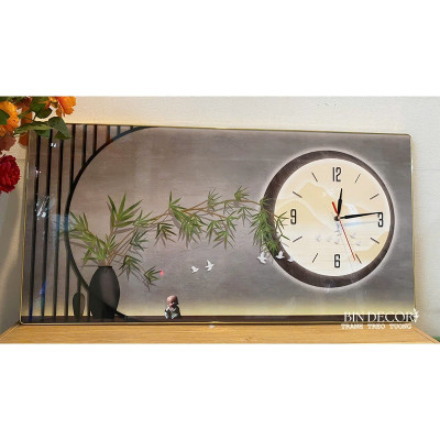 (ẢNH THẬT) Tranh đồng hồ tráng gương cành trúc tranh phòng khách quà tặng tân gia BINBIN