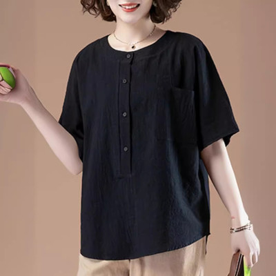 Áo sơ mi nữ form rộng kiểu tay lỡ cổ tròn NeSa Shop, chất liệu Lanh Cotton thấm hút mồ hôi, áo sơ mi nữ nhiều màu, SMT02