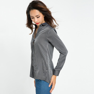 Áo Sơ Mi Nữ Công Sở Cao Cấp Thời trang thiết kế Hity TOP082 (Sọc Trắng Đen)