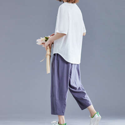 Áo sơ mi nữ form rộng kiểu tay lỡ cổ tròn NeSa Shop, chất liệu Lanh Cotton thấm hút mồ hôi, áo sơ mi nữ nhiều màu, SMT02