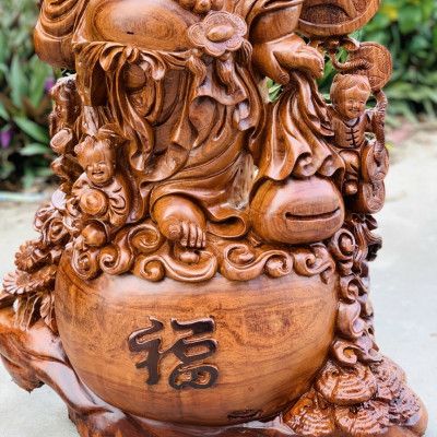 Tượng phật di lặc ngũ phúc bằng gỗ sụn hương ta cực đẹp kt cao 72×55×24cm 