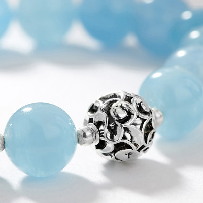 Vòng tay đá Aquamarine phối charm chuông bạc size hạt 10mm mệnh thủy, mộc - Ngọc Quý Gemstones