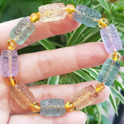 Vòng Tay nữ charm cao cấp Đá Fluorit tự nhiên đa sắc màu kiểu hạt 10mm phối tròn đẹp sang các Chị đeo xinh tay may mắn tài lộc cả năm ạ