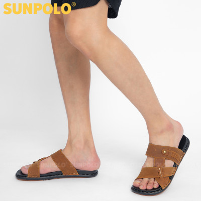Dép Nam, Dép Quai Ngang Nam Da Bò SUNPOLO SNA101 Trẻ trung (Đen, Nâu bò)