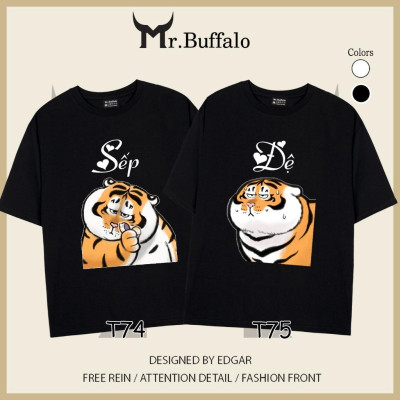 Áo đôi ,áo thun cặp nam nữ tay lỡ Unisex Sếp đệ form rộng vải cotton 100% T74T75 - Mr.Buffalo