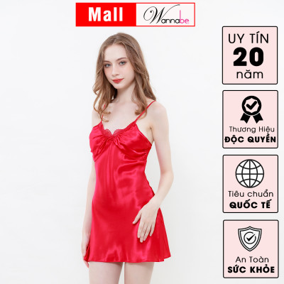Đầm ngủ phi lụa cao cấp WANNABE DNS38 váy ngủ 2 dây cúp ngực phủ  2 lớp tạo độ phồng giúp ngực căng tròn