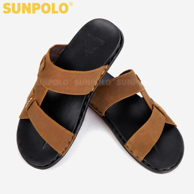 Dép Nam, Dép Quai Ngang Nam Da Bò SUNPOLO SNA101 Trẻ trung (Đen, Nâu bò)