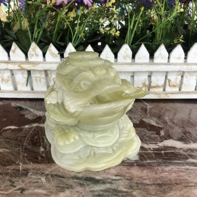 Tượng Cóc Ba Chân, Cóc Ngậm Tiền, Thiềm Thừ phong thủy chiêu tài lộc đá ngọc Onyx - Dài 15 cm
