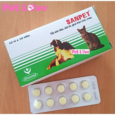 10 viên Sanpet tẩy sán dây, sán lá, giun tròn chó mèo
