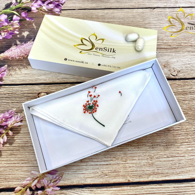 Khăn Lụa Thêu Tay Thêu Hoa Bồ Công Anh SenSilk - Quà Kỷ Yếu Siêu Cute, Embroidery Silk made in Vietnam 35 x 35 CM