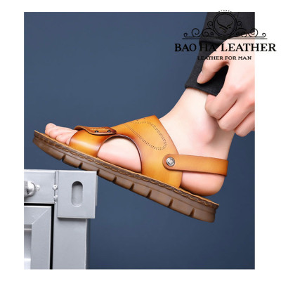 Dép nam quai ngang da bò thật cao cấp BHD8083 Dép quai hậu