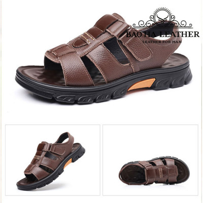 Dép nam quai ngang da thật BHD2512 Dép nam trung niên