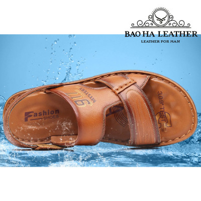 Dép nam quai ngang da bò cao cấp BHD2108 Đế cao su. Bền đẹp, êm chân, thoải mái