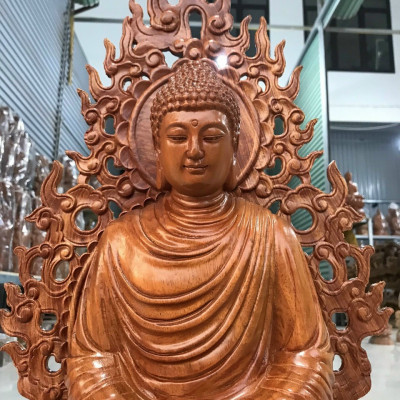 Tượng phật thích ca bằng gỗ đá kt cao 30×15×15cm +lá chắn cao 40cm