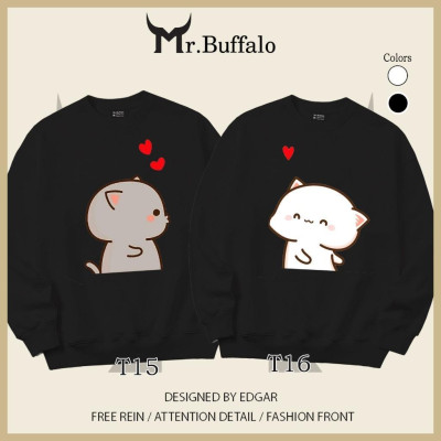Áo Sweater cặp đôi Mèo mochi T15T16 dễ thương Mr.Buffalo