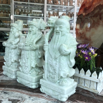 Bộ tượng Tam Đa Phúc Lộc Thọ đá cẩm thạch trắng xanh - Cao 30cm