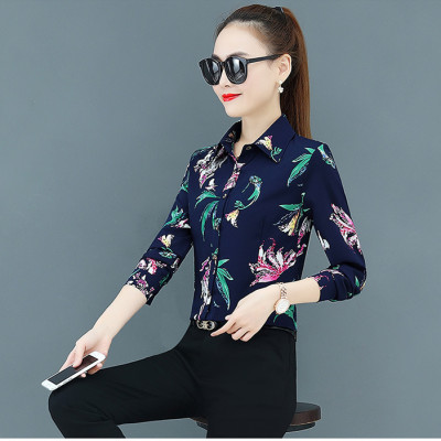 Áo sơ mi nữ công sở Haint  Boutique Thiết kế tay dài hoạ tiết hoa SM39