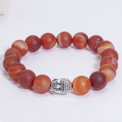 Vòng Tay Phong Thủy Nam Đá Mã Não Đỏ Nhám Phối Charm Phật Bạc (10mm) Mệnh Hỏa, Thổ Ngọc Quý Gemstones
