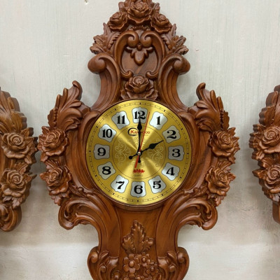 Đồng hồ treo tường tân cổ điển bằng gỗ gõ 40×70×4cm