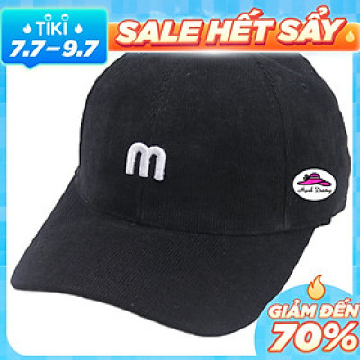 Mũ lưỡi trai chữ M vải nhugn tăm gân nổi đẹp mắt, có đuôi khóa điều chỉnh size - Hạnh Dương