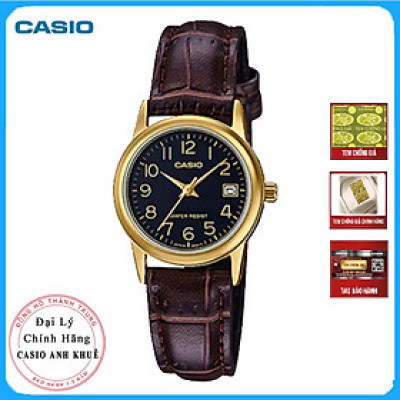 Đồng Hồ Nữ Casio LTP-V002GL-1B Dây Da - Mặt Số Viền Mạ Vàng
