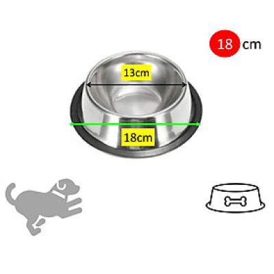 Bát ăn cho chó, mèo, thú cưng - Chất liệu thép không gỉ - Mẫu inox đơn giản dễ vệ sinh - Size nhỏ 18cm
