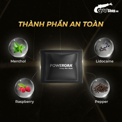 Khăn lau mini đa năng hỗ trợ nam giới Powergra Wet Wipes - Hộp 10 cái