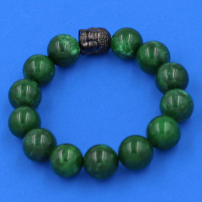 Vòng đeo tay Cẩm Thạch Đông Ninh 14 ly cẩn hạt Phật A Di Đà inox đen VCTDNNLE14