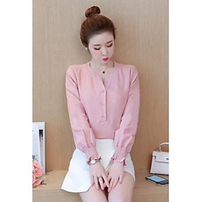 Áo Sơ Mi Công Sở Nữ Cổ Trụ Tay Nhún Bèo - SM954