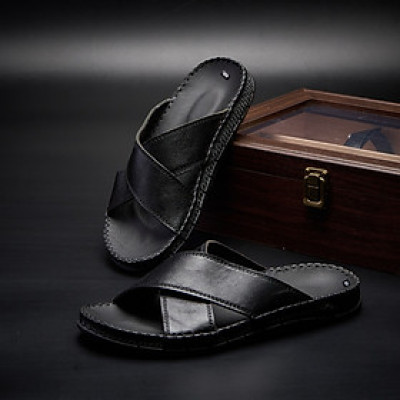 Dép Nam Quai Chéo Da Bò Sang Trọng Phong Cách Trẻ Trung Tiện Lợi