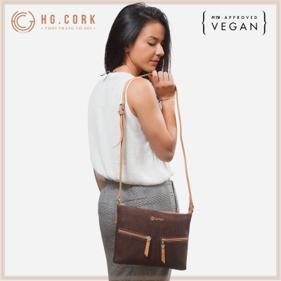 Túi Đeo Chéo Nữ Cao Cấp Phối Khóa - SMALL CROSSBODY PURSE - HGcork Corkor CK159 - Vật liệu da cork thực vật thuần chay - Sản phẩm Handmade, Sản xuất tại Bồ Đào Nha