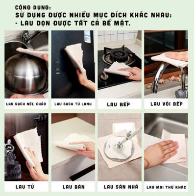COMBO 10 Khăn Lau Xơ Mướp Đa Năng Lau Bề Mặt, Đánh Bay Dầu Mỡ 20cm x 20cm Siêu Thấm Hút Kháng Khuẩn An Toàn TÁI SỬ DỤNG NHIỀU LẦN