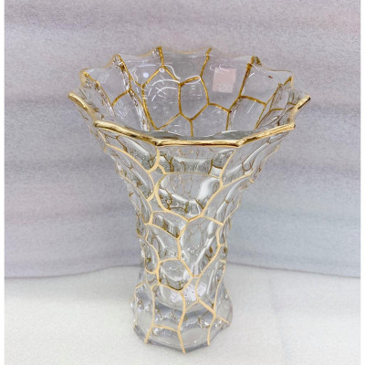 BÌNH CĂM HOA THỦY TINH VÂN RẠN VIỀN VÀNG CAO CẤP SANG TRỌNG 30CM