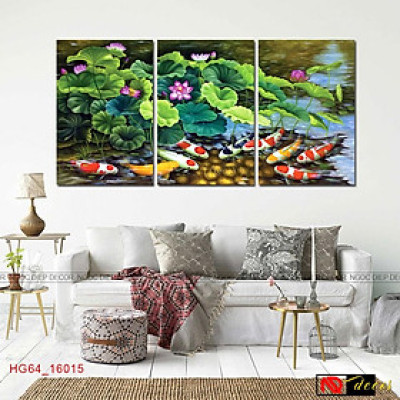 Bộ tranh treo tường phong thủy trang trí nội thất cửu ngư,9 con cá chép mang tài lộc vào nhà