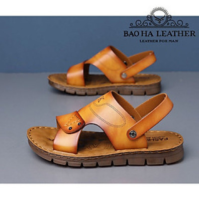 Dép nam quai ngang da bò thật cao cấp BHD8083 Dép quai hậu