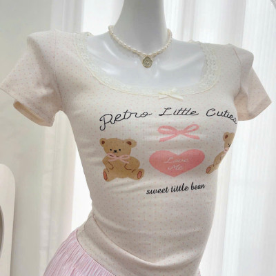 Bộ đồ ngủ B570 tay ngắn quần đùi áo cotton họa tiết gấu quần kate