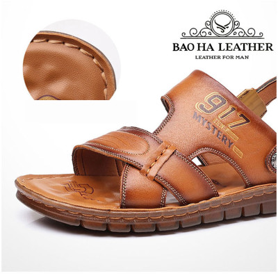 Dép nam quai ngang da bò cao cấp BHD2108 Đế cao su. Bền đẹp, êm chân, thoải mái