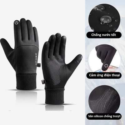 Găng tay nam đi xe máy mùa đông cảm ứng chống nước lót nỉ lông cực ấm - Thiết kế nam tính GTCD06